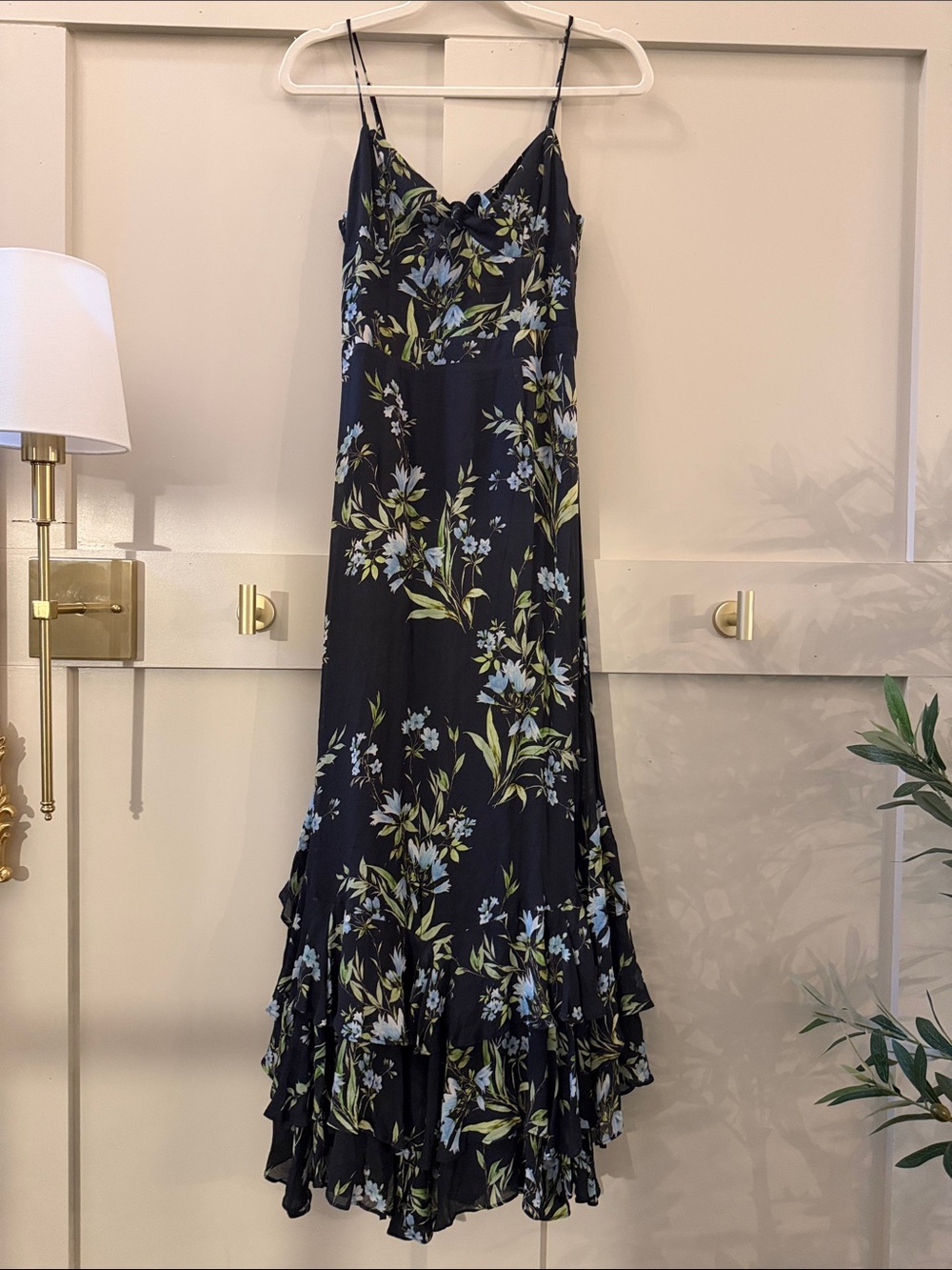 Yumi Kim Carmela Dress Black Floral Spaghetti-Strap Ruffle Hem Maxi